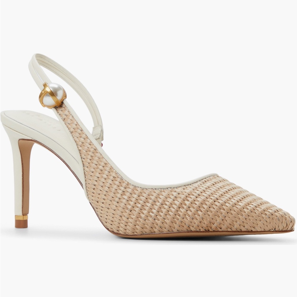 Ted Baker Tan and White Textured Slingback Heels